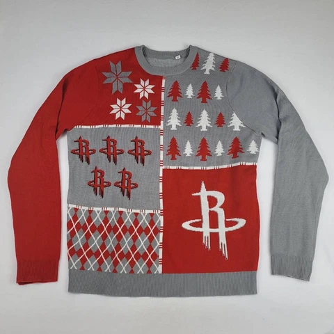 Houston Rockets Mens Red Gray Ugly Christmas Sweater Basketball NBA Knit XL Cover
