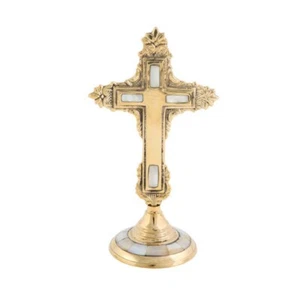Mother of Pearl Brass Blessing Altar Liturgical Cross with Stand 18cm 7" - Picture 1 of 1