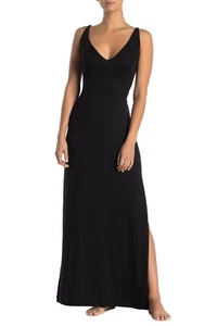 🖤 COSABELLA Black Minimalist Side Slit V-Neck Maxi Slip-Dress Nighty Sleep M - Picture 1 of 3