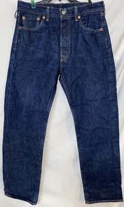 Levis 501 Denim Blue Jeans Mens 31x32 Straight Fit Dark Wash Button Fly - Picture 1 of 6