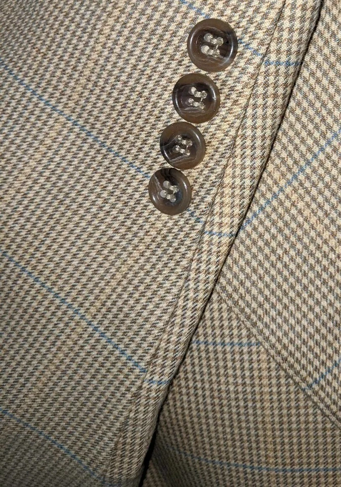 New 46R Blue Yellow Brown Houndstooth check Blazer Sport Coat Check Jacket Wool - Image 1 of 4
