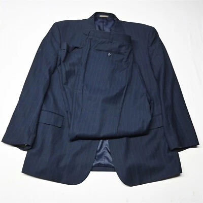 Abrigo deportivo chaqueta pantalones traje Zandello 48R 36x30 azul marino a rayas para hombre Foto 1 de 4