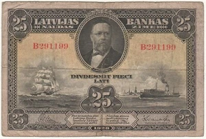 1928 LATVIA LETTLAND 25 LATI BANKNOTE B-291199 - Picture 1 of 2