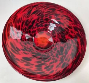 MCM Leopard Print Art Glass Bowl Red & Black Round Heavy Thick Glassware D 28cm - Picture 1 of 6