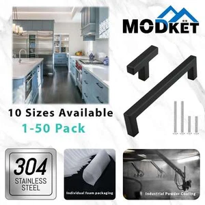 Matte Black Square Modern Kitchen Cabinet Handles Pulls Drawer Stainless Steel - Picture 1 of 9