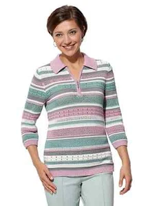 Womens Ajour Pattern Striped Jumper Sweater  Green Pink White Grey Uk 18 & 20 - Picture 1 of 7