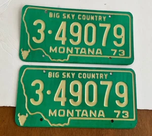 Pair 1973 Montana License Plate Tag 3 49079 - Picture 1 of 4