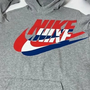 Nike Sweatshirt Kid X-Large Graphic Logo Pullover High Neck Hooded Hoodie Gray - Picture 1 of 9