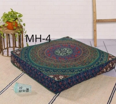 35" Indian Mandala Square Floor Pillow Case Blue Six Color Cushion Cover Dog Bed - Image 1 of 2