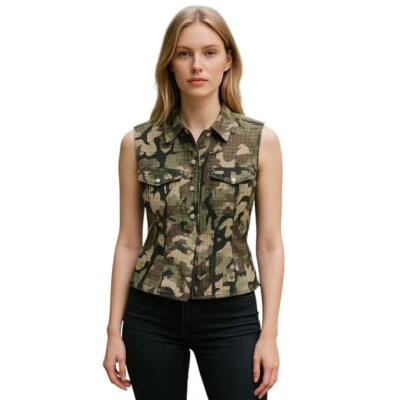 Chaleco Denim Vintage Diesel Mujer Azul Camuflaje Sin Mangas Ligero Foto 1 de 4