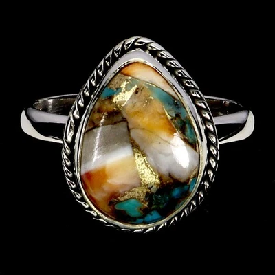 925 Sterling Silver Ring Pear Kingman Turquoise 14x10mm Gemstone Jewelry Size 7 - Image 1 of 4