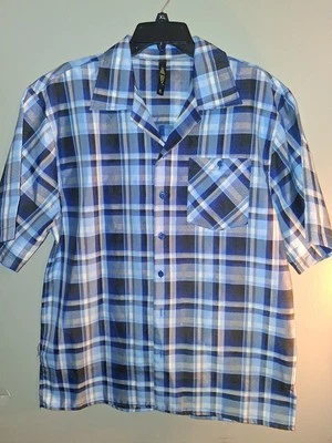 True Rock NWOT Men's Short Sleeve Plaid Button Down Shirt Gray Blue Size XL - Image 1 of 4