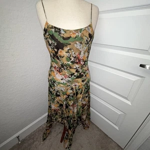 Vestido Vintage Lapislázuli Y2K Seda Asimétrico Capas Correa Espagueti Talla L - Imagen 1 de 14