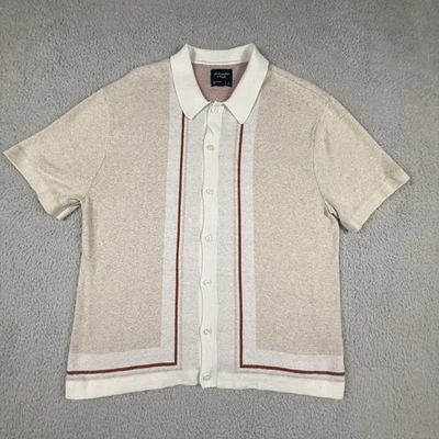 Abercrombie Fitch Shirt Men Large Knit Sweater Short Sleeve Button Retro Bowling - Image 1 of 4