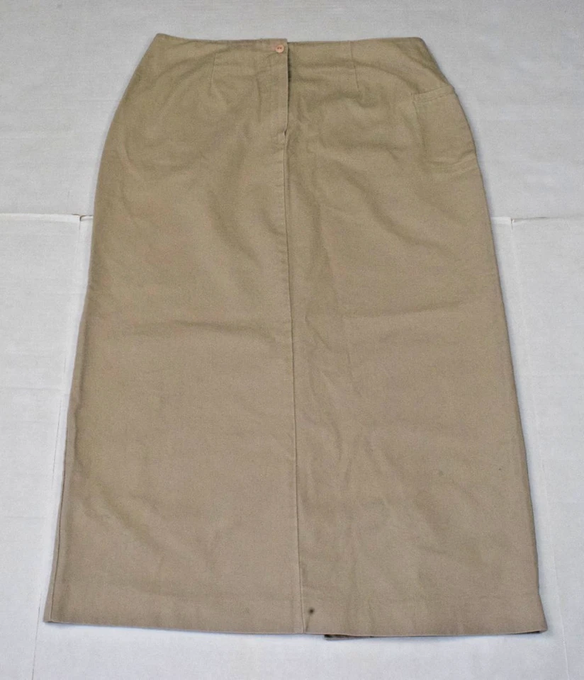 Falda Forenza Vintage Talla 16 Años 80 Caqui Algodón Media Pantorrilla Lápiz Hecha en EE. UU. Foto 1 de 4