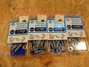 NOS Hillman Steel Machine Screws and Nuts, Flathead 10-24 x 3/4; 10 piece each - Picture 1 of 3