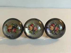 3 Antique Vintage Victorian Domed Glass Drapery Curtain TieBacks Flowers Pattern - Picture 1 of 12