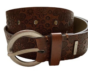 Relikt Gürtel Damen mittelbraun geprägt Blumenmuster perforiert Hippie Bohemian - Bild 1 von 8
