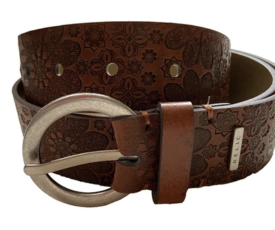 Cinturón Reliquia Mujer Med Marrón Repujado Estampado Floral Perforado Hippie Bohemio Foto 1 de 4