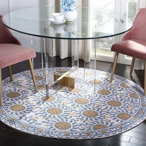 Chelsea Collection 8' Round Ivory/Blue HK150A Hand-Hooked French Country Wool... - Picture 1 of 3