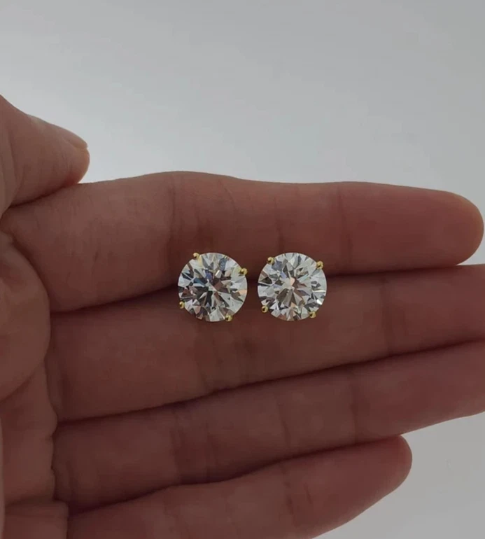 4 Ct Round-Cut VS1/G Lab Grown Diamond Solitaire Stud Earrings 14K Yellow Gold - Image 1 of 3