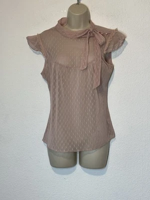 Lily White Pink Lace Blouse Size L Sheer Bow Ribbon Y2K Romantic Coquette - Image 1 of 4