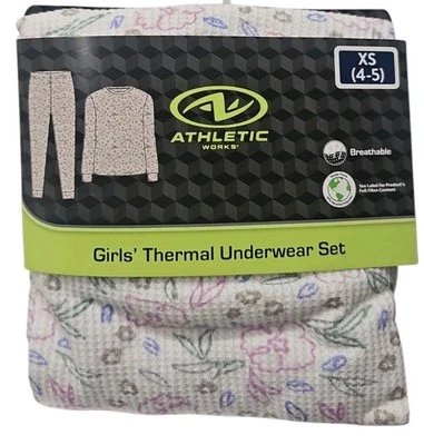 Conjunto de ropa interior térmica floral pintada con gofres Athletic Works para niñas talla XS (4-5) NUEVO CON ETIQUETAS Foto 1 de 2