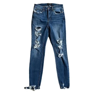 Judy Blue Jeans Womens 3/26 Blue Skinny Fit Mid Rise Stretch Distressed Denim - Picture 1 of 16