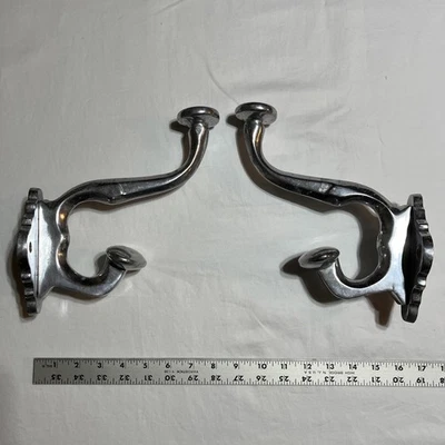 Винтажный MCM большой хром пальто крюк двойной алюминий серебристого тона пара 9» изящный! - Изображение 1 из 4