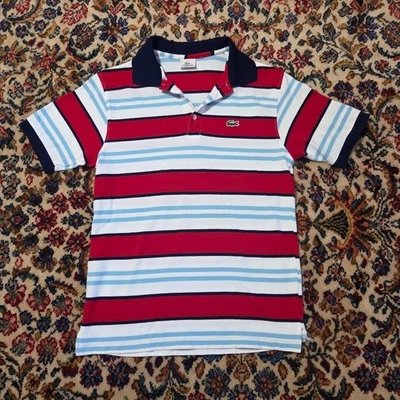 Camisa polo para hombre Lacoste vintage lavada roja blanca azul a rayas talla 4 mediana Foto 1 de 4