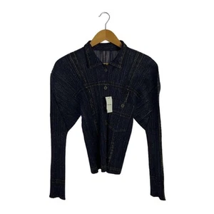 Issey Miyake Pleats Please Long Sleeve Shirt Denim Print Size 3 Polyester - Picture 1 of 5