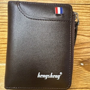 Cartera de cuero marrón para hombre porta tarjetas de crédito clásica con cremallera - Imagen 1 de 7