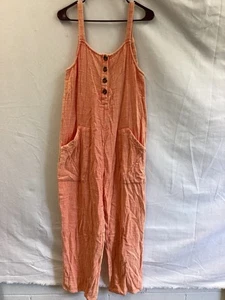 blau b orangefarbener Leinen-Overall mit Knöpfen und Taschen Damen Gr. S - Bild 1 von 11