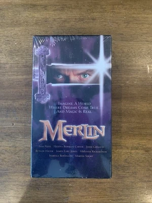 Merlin VHS New Sealed 1998 Sam Neill Helena Bonham Carter 2 VHS tapes part 1 & 2 - Image 1 of 4