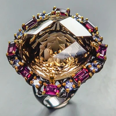 Anillo de piedras preciosas 45ct anillo de cuarzo ahumado natural plata de ley 925 tamaño 8/R445937 Foto 1 de 4