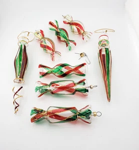 Vintage Christmas Candy Delicately Blown Glass Ornaments Set of 8 Handmade MCM - Picture 1 of 11