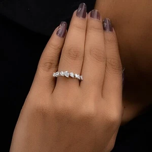 0.90 Ct Lab Grown CVD Round Pear Diamond Eternity Band Ring 18k White Solid Gold - Picture 1 of 7