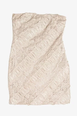 Vintage Beige Ruched Lace Party Dress Niki Biki Sz Large Elegant Evening - Image 1 of 2