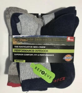 Dickies The Navigator Mid-Crew Performance Outdoor Mens Socks 6-pairs Size 6-12 - Picture 1 of 3
