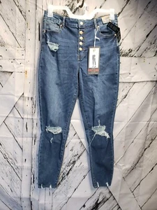 Celebrity Pink Curvy Skinny Hi-Rise "The Deb" Distressed DARK Wash Sizes 3 to 21 - Picture 1 of 10