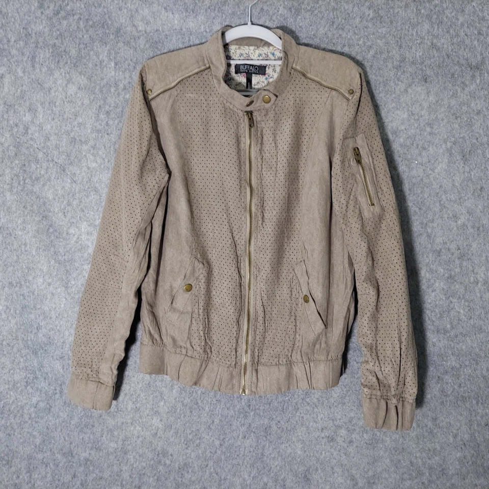 Chaqueta Buffalo David Bitton Mujer L Perforada Moto Imitación Gamuza Tech Street Taupe Foto 1 de 4