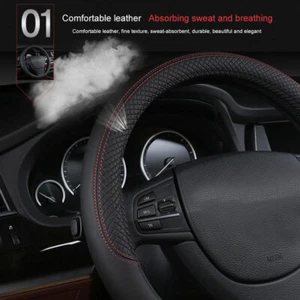 Steering wheel cover leather black 37-38 cm car auto steering wheel cover steering wheel protector cover - Picture 1 of 7