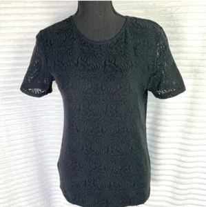 Vintage Black Gothic Lace Mesh Top M | Y2K Coquette Witchy Boho Festival Blouse - Picture 1 of 4