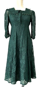 JAZZ KIDS CHORUS LINE Vtg Green Lace Midi Dress & Slip Girls' 14 (Adult Small) - Picture 1 of 12