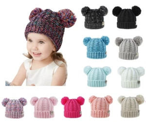 Wintermütze für Kleinkind Mädchen zwei Poms 1-5 Jahre - Bild 1 von 18