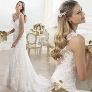 Elegant Lace Fit-and-Flare Wedding Gown with 3D Floral Appliques | Bridal Dress - Picture 1 of 9