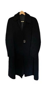 Handmade Women's Black Overcoat OOAK Vintage Lined Wool Coat Fair Condition - Picture 1 of 17
