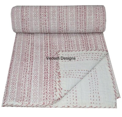 Colcha Kantha de algodón hecha a mano con estampado de bloques tamaño doble Crazy Multi Foto 1 de 4