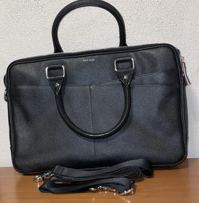 Cole Haan Black Pebbled Leather Briefcase Laptop Bag American Airlines Tag inc - Image 1 of 4