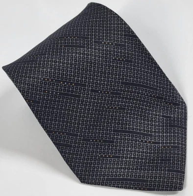 Corbata corta DKNY de seda gris malla negra geométrica para hombre 55 x 4 Foto 1 de 4